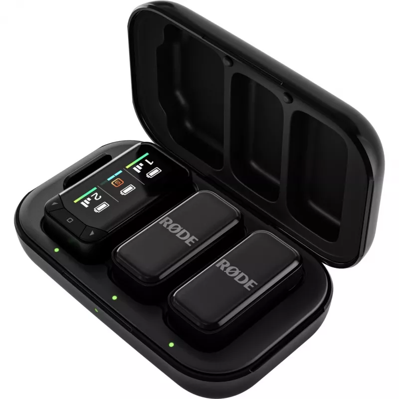 Langaton lavalier-mikrofonisetti Rode Wireless Micro Camera Kit langattomalla lähettimellä ja vastaanottimella
