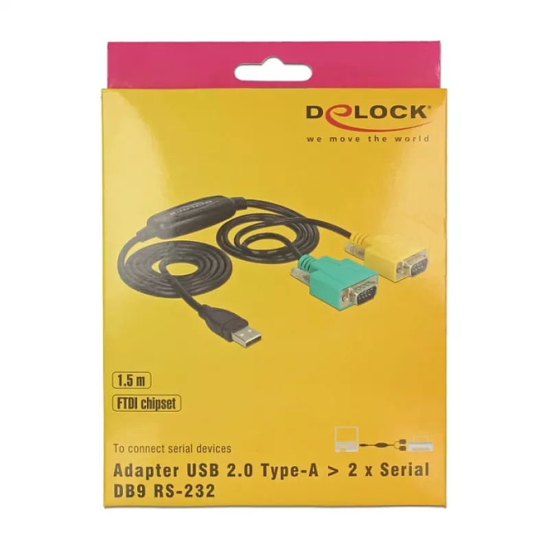 Sarjakaapeli DeLOCK 63466 USB Type-A DB-9 1,5 m musta vihreä keltainen