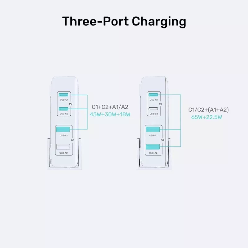 Unitek pöytälaturi P1229ABK01-EU 100 W 2× USB-A ja 2× USB-C