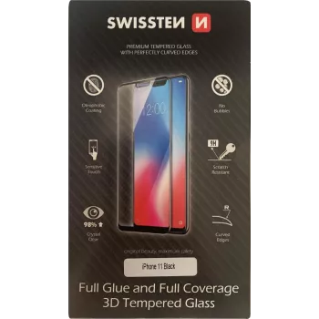 Näytönsuoja SWISSTEN 3D Full Glue Glass iPhone 11:lle, musta