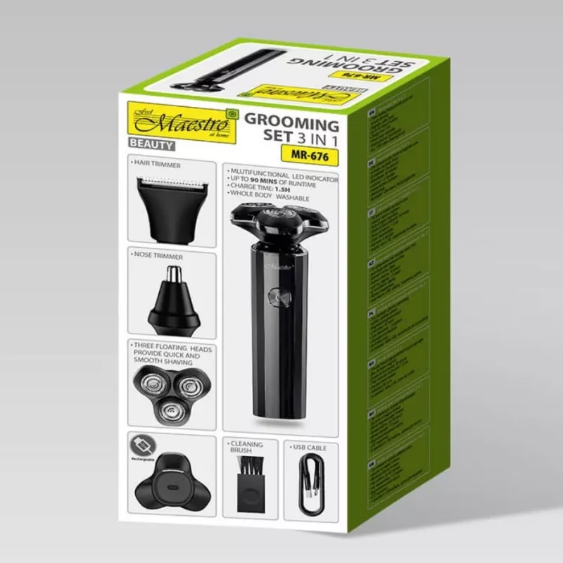 Parranajosarja Maestro MR-676 3-in-1 USB-ladattava kompakti muotoilu