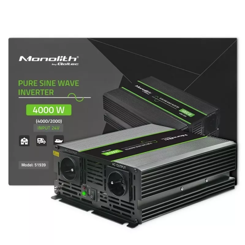 Qoltec Monolith virtasovitin/-muunnin auto 4000 W musta