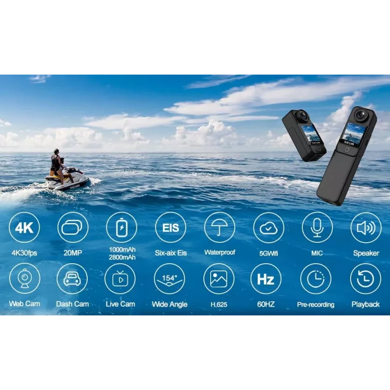 Toimintakamera SJCam C300 4K 30fps, kompakti vedenpitävä muotoilu