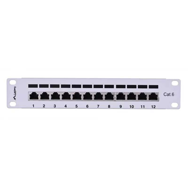 Patch-paneeli LANBERG PPF6-9012-S, 12-portti, metalli, harmaa, 1HE, 215×130×44.5 mm