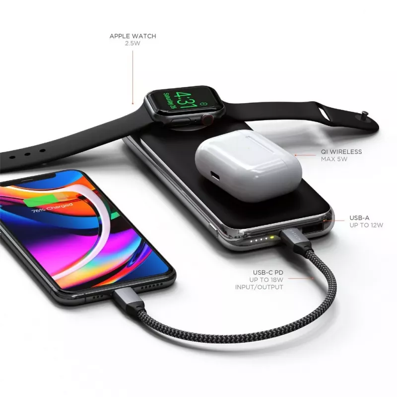 Satechi Quatro langaton varavirtalähde ST-UC10WPBM, 10000 mAh, musta