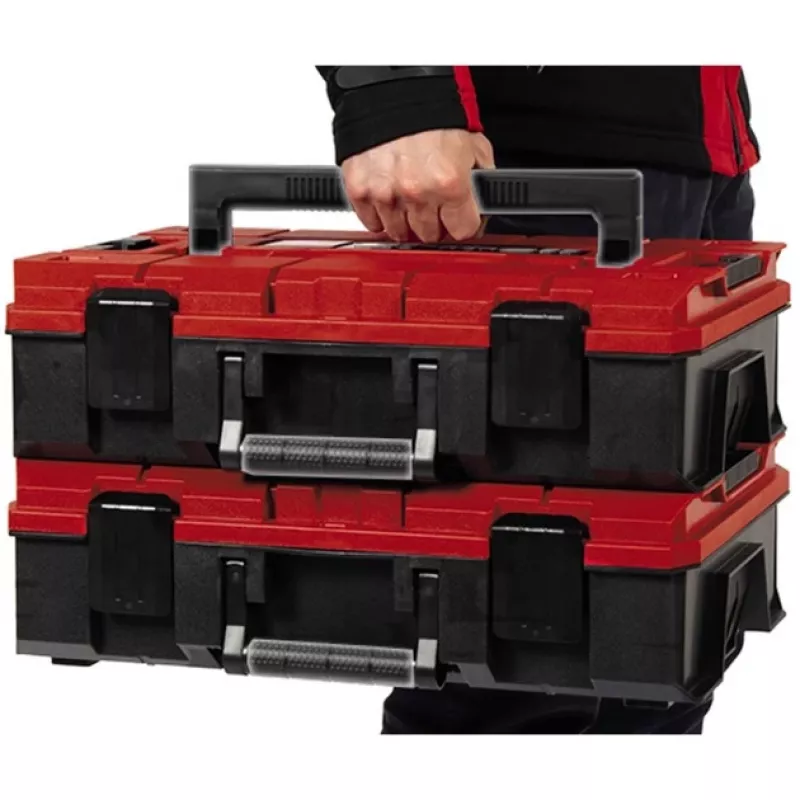 Einhell 4540019 E-Case S-F järjestelmälaukku ruudukkovaahtomuovilla, roiskeveden kestävä, polypropeeni, kantavuus 25 kg, musta/punainen