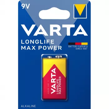 VARTA Alkaline -paristo Max Tech, E-Block (9V/6LR61) 9,0 volttia, mitat: (L)26,5 x (S)17,5 x (K)48,5 mm, - 1 kpl (04722 101 401)
