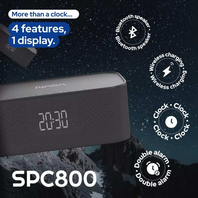 NASA SPC800 Bluetooth-kaiutin / herätyskello / langaton laturi