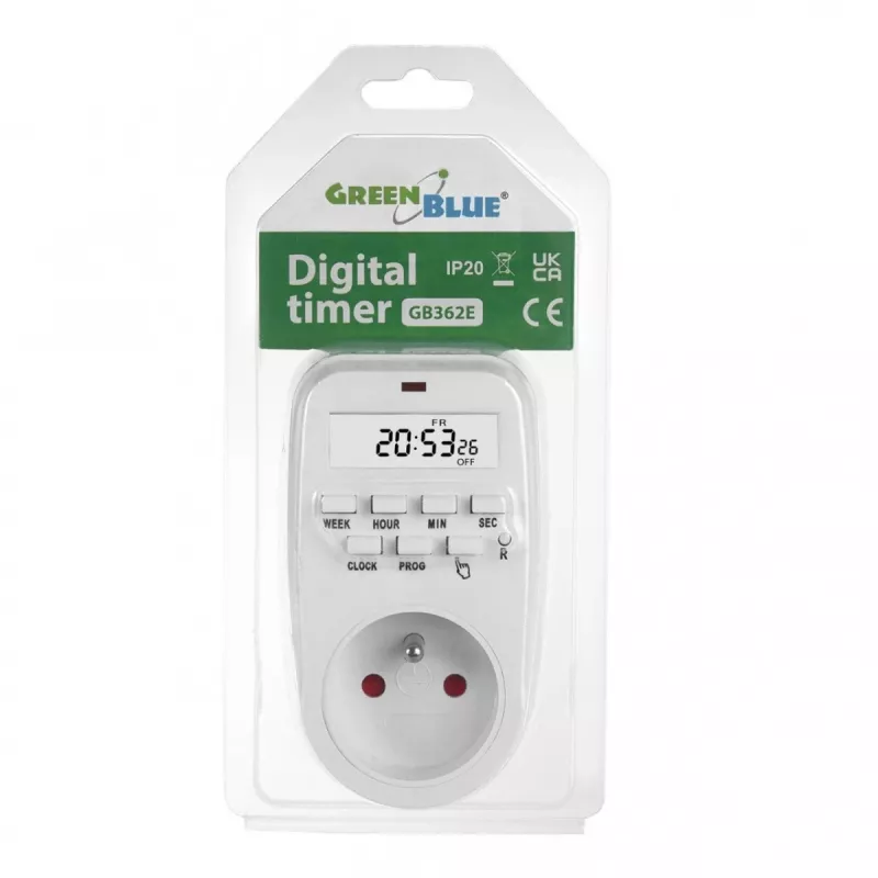 Digitaalinen ajastin GreenBlue GB362 — ohjelmoitava ajastin sähkölaitteille, malli GB362