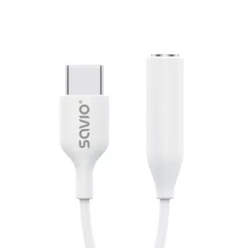 USB Type 3.1 C (M) – 3,5 mm Jack (F) audioadapteri valkoinen SAVIO AK-52