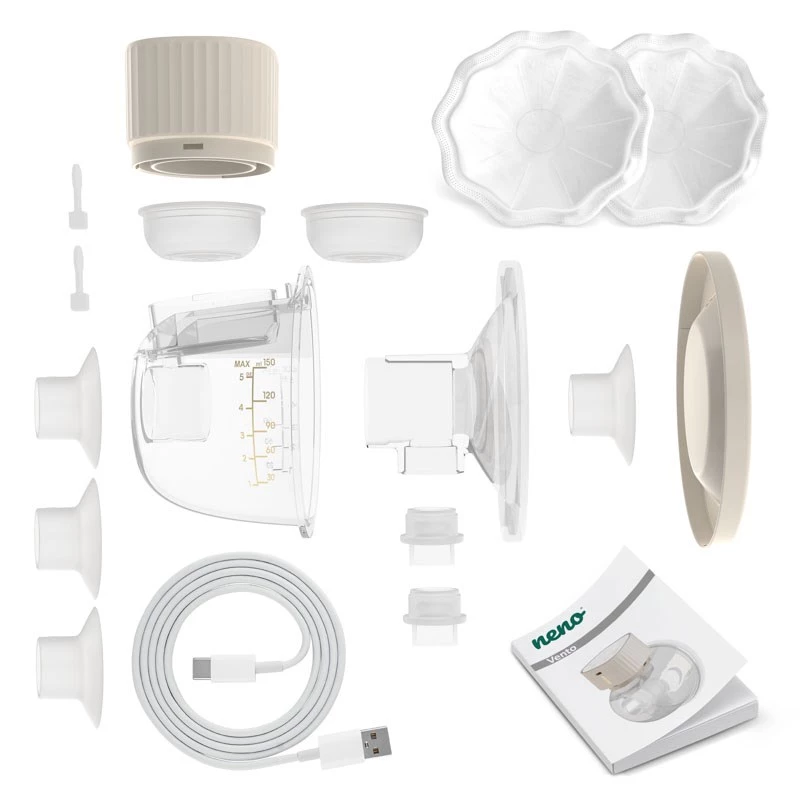 Elektroninen langaton rintapumppu neno VENTO Three-Phase, uudelleenladattava, kannettava, LCD-näyttö, 150 ml pullo, BPA-vapaa, beige