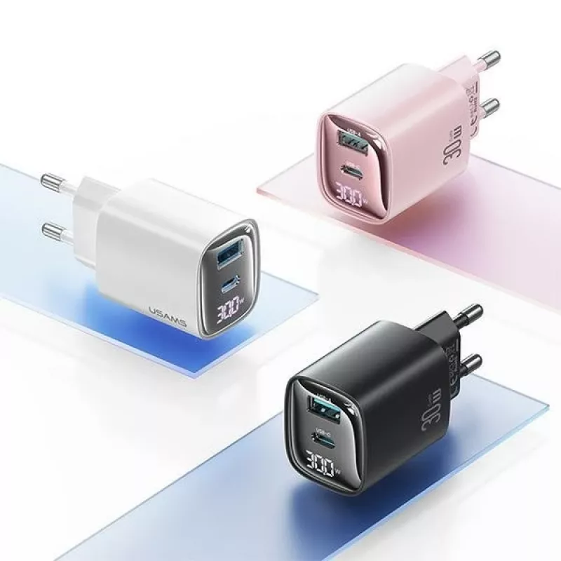 Laturi usams CC229 30W GaN USB-C ja USB LED kompakti matkalaturi