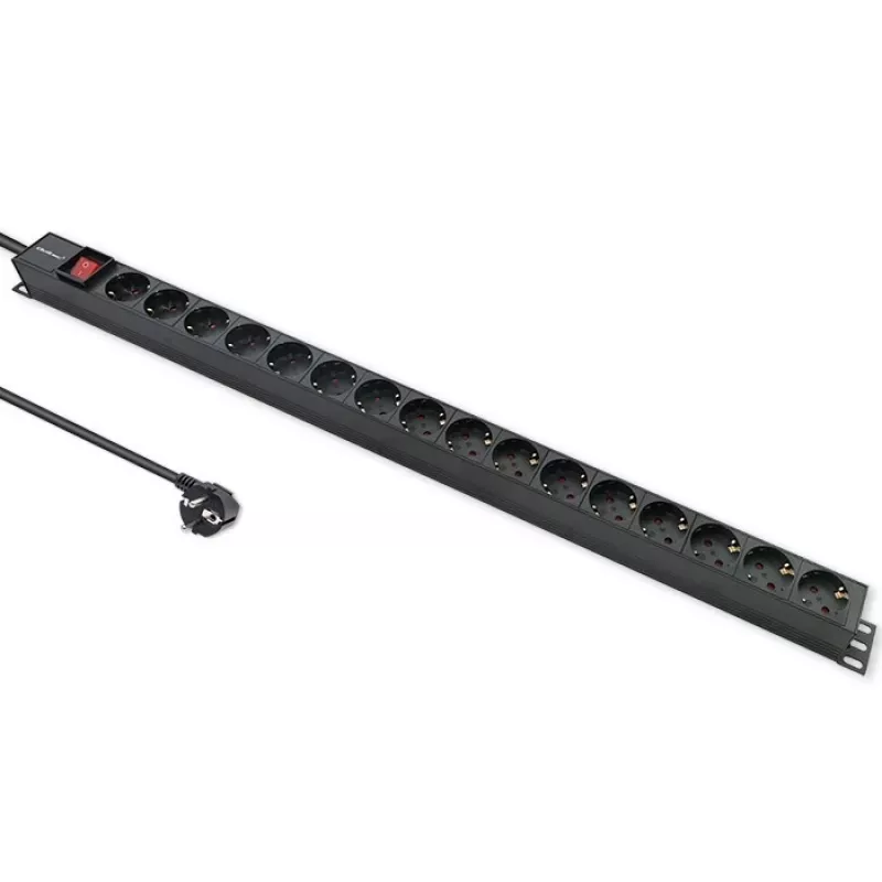 Qoltec alumiininen PDU RACKiin | 16A | 16 x Schuko | pystysuora | 1,8 m