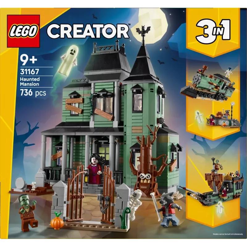 Rakennuslelu LEGO Creator 3-in-1 Spukhaus malli 31167 – 736 osaa, 3 mallia, 5 minifiguuria