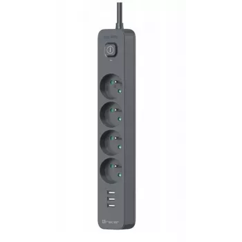 Power Line+ mobile ready ylijännitesuojattu jatkojohto 1,5 m (4 pistorasiaa + 3x USB-A, 5V 2,4A)