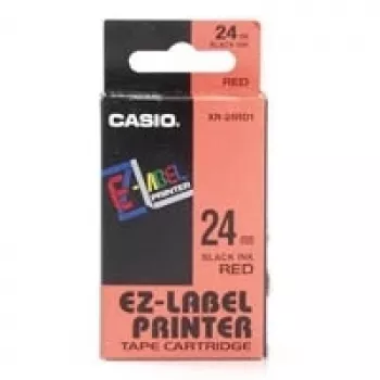 Tarrarulla CASIO XR-24RD1 — itseliimautuvat tarrat musta punaisella, 2,4 cm × 8 m, 1 rulla