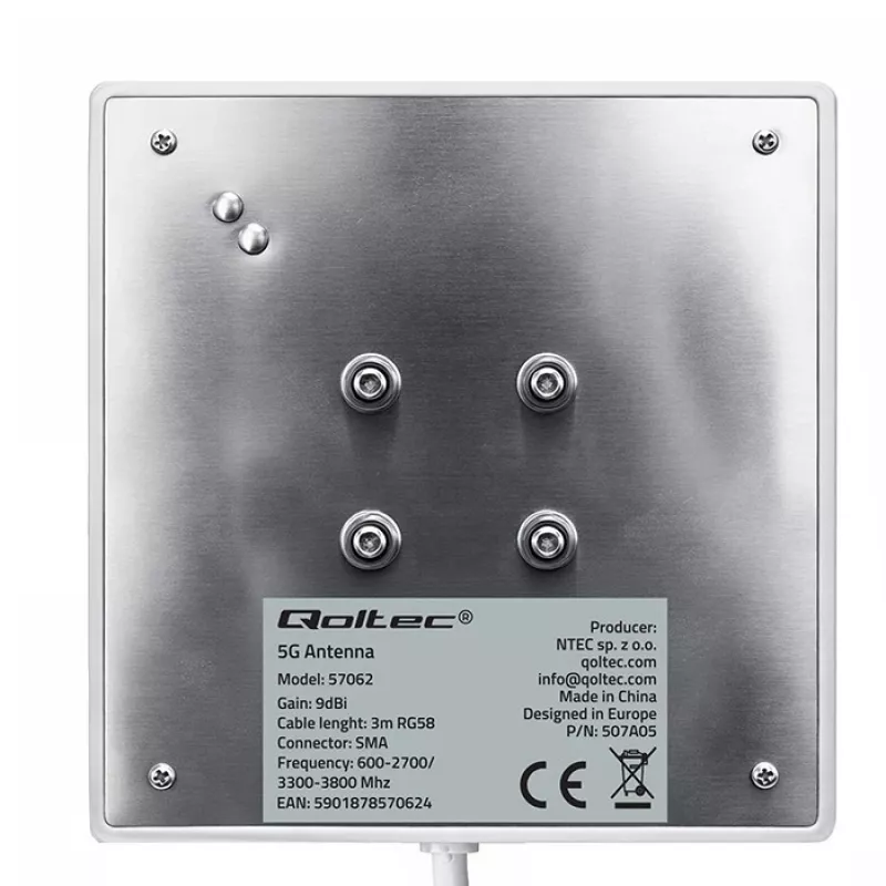 Ulkoinen 4G/5G LTE-antenni QOLTEC 9 dBi SMA-liitännällä ja 3 m kaapelilla