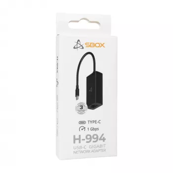 USB-C Gigabit-verkkosovitin SBOX H-994, 1000 Mbit/s Ethernet, USB-C RJ45
