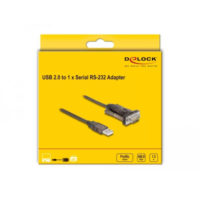 Adapteri USB 2.0 Type-A sarjaporttiin RS-232 D-Sub 9-pin uros DeLOCK 62646