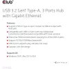 USB-keskitin CLUB3D USB 3.2 Gen1 Type-A 3 liitännällä ja gigabitin Ethernet