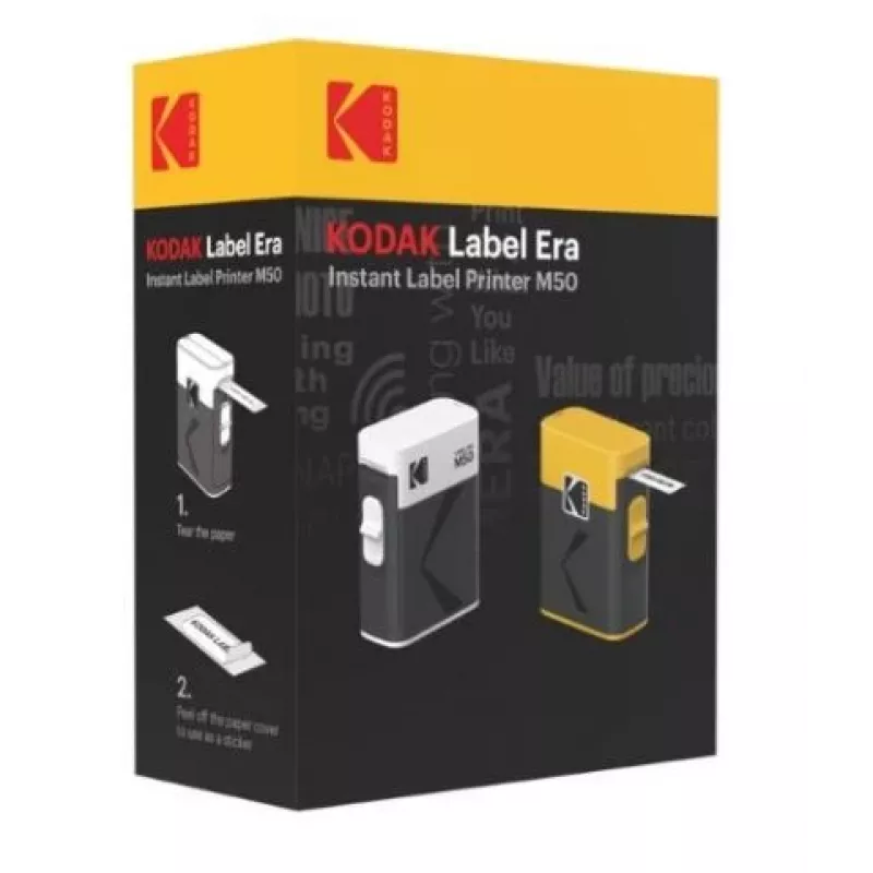 Kodak Label ERA M50 -tarratulostin Bluetooth 14 mm tarroille keltaisella rullalla
