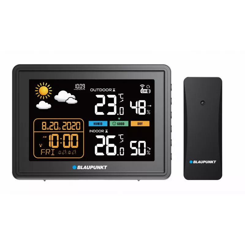 Sääasema BLAUPUNKT WS30BK langattomalla ulkoanturilla, väri-LCD, kello, herätys, barometri, °C, 1 anturi