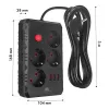 MACLEAN MCE393 B jatkojohto — 4 pistorasiaa, 3×USB, 110–240 V, 2500 W, 3 m kaapeli, musta