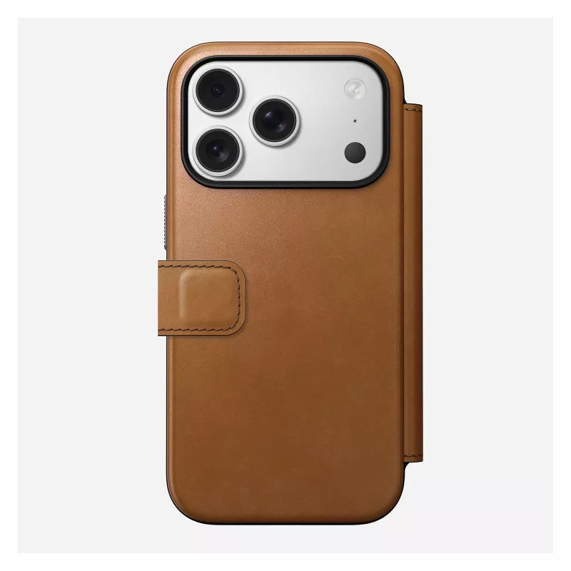 Nomad Modern Leather Folio -foliokotelo iPhone 17 Pro, nahka + alumiini, 6,3 inch (16 cm), Tan, 3 korttipaikkaa