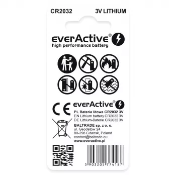 Litium-nappiparisto everActive CR2032 — 3V, 20 mm, 2 kpl blisteripakkaus