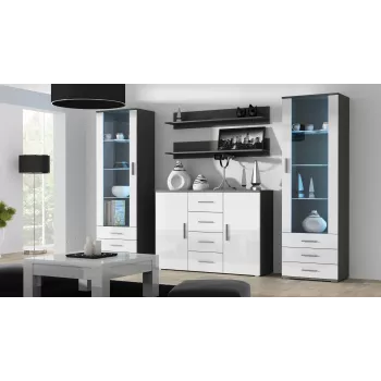 Sideboard Cama Meble UNI harmaa/valkoinen korkeakiilto, 2 ovea, 2 hyllyä, 1320×380×920 mm