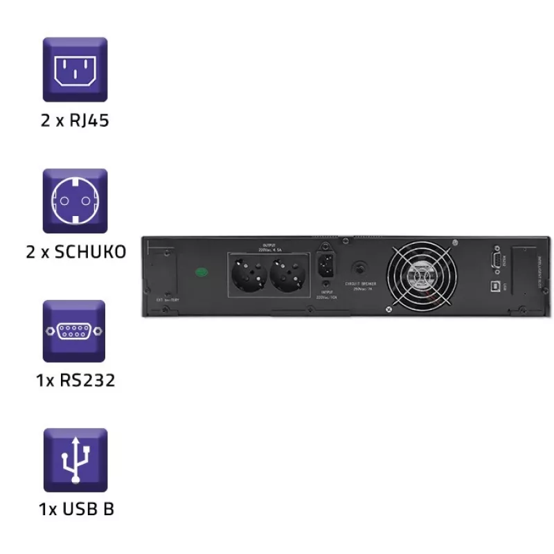 Qoltec 53945 Rack-UPS, 1 kVA, 800 W, LCD