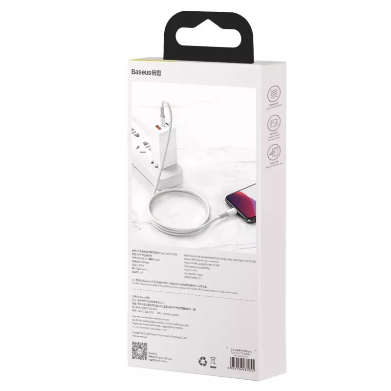 USB-C - Lightning Baseus High Density punottu kaapeli, 20W, PD, 2m (valkoinen)