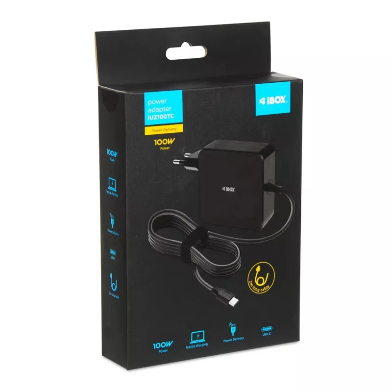 iBOX IUZ100TC yleislaturi kannettavalle tietokoneelle, USB-C Power Delivery 100 W, E-mark-siru