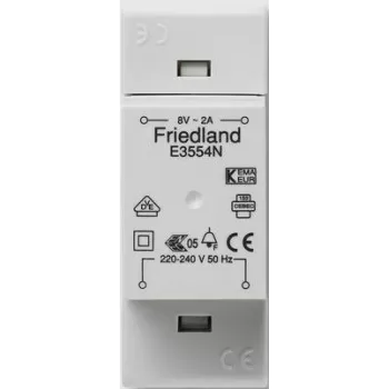 Friedland E3554N, 220 - 240 V, 50 Hz, 8 V, 2 A, harmaa, 34 mm