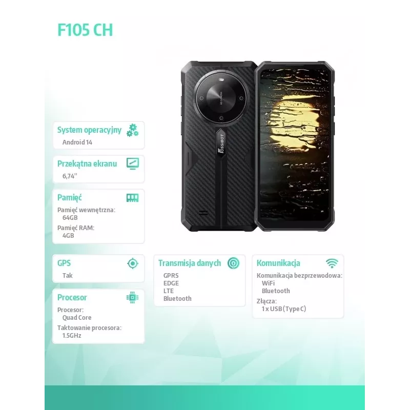 Älypuhelin FOSSiBOT F105 musta Ch — FOSSIBOTF105SchwarzCH