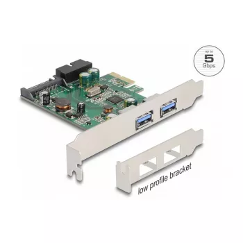 DeLOCK PCI Express x1 -kortti 2 x USB 3.2 Gen 1 Type-A + 1 x sisäinen 19-pin-header