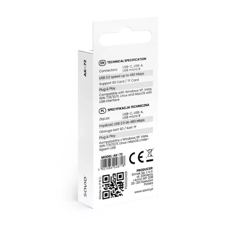 SD-kortinlukija 3-in-1, USB-C + USB-A 2.0 + Micro-USB