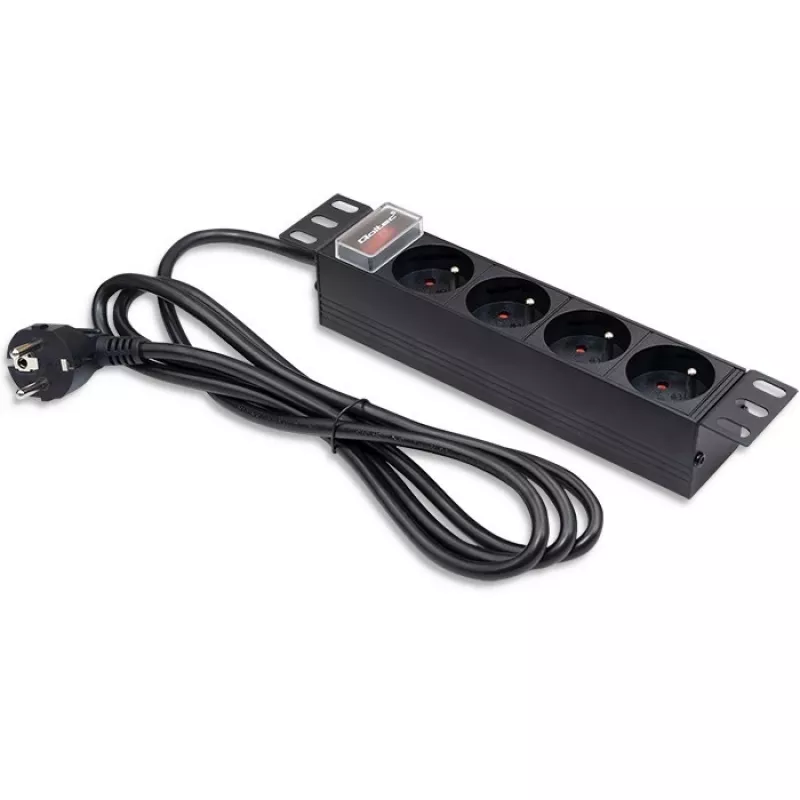 Qoltec alumiininen PDU 10'' RACK | 1U | 16A | 4xFRANZÖSISCH | 1,8m