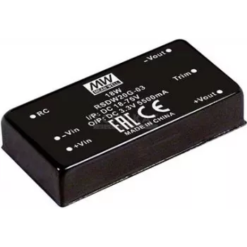 Virtalähde/muunnin MEAN WELL RSDW20F-03 — 20 W lähtöteho, 3 V lähtöjännite, syvyys 50,8 mm, paino 35 g
