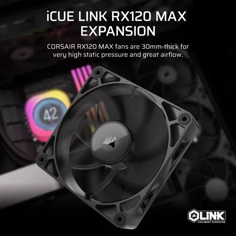 Corsair iCUE LINK RX120 MAX 120 mm kotelotuuletin - musta