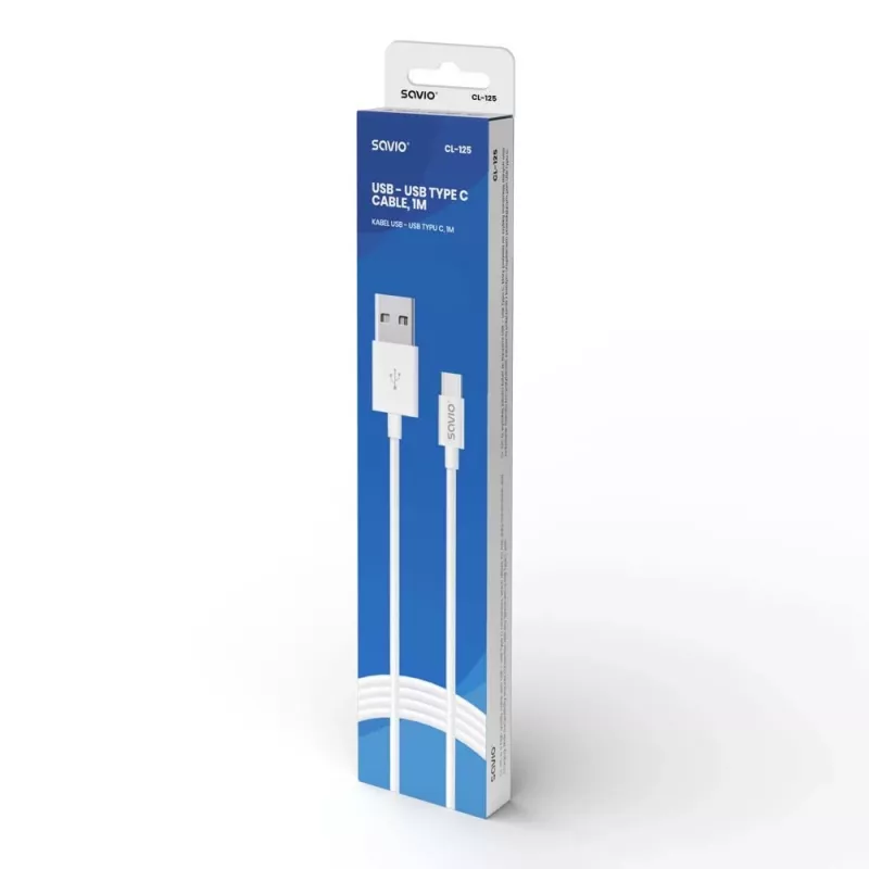 Savio CL-125 USB-kaapeli USB 2.0 1 m USB A USB C valkoinen