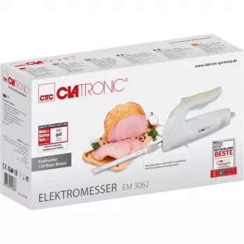 Sähköveitsi CLATRONIC EM 3062, kädessä pidettävä elintarvikeleikkuri, valkoinen, ruostumattomat terät, 160 W