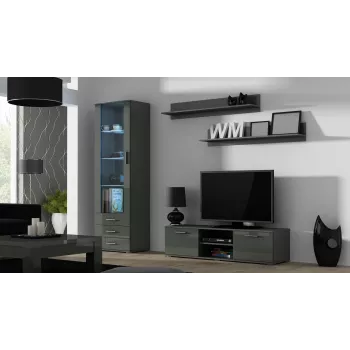 TV-taso cama meble SOHO 140 — 1400×430×370 mm, harmaa kansi (lastulevy), harmaa runko