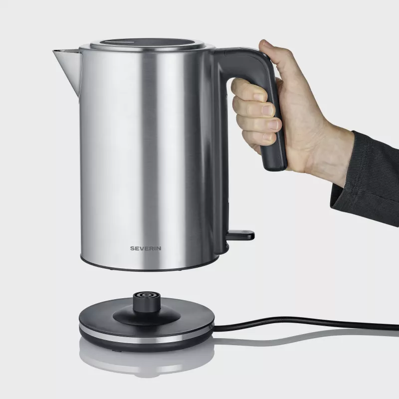 Severin WK 3449 vedenkeitin — 1,7 l, 2400 W, ruostumaton teräs/muovi, musta-hopea
