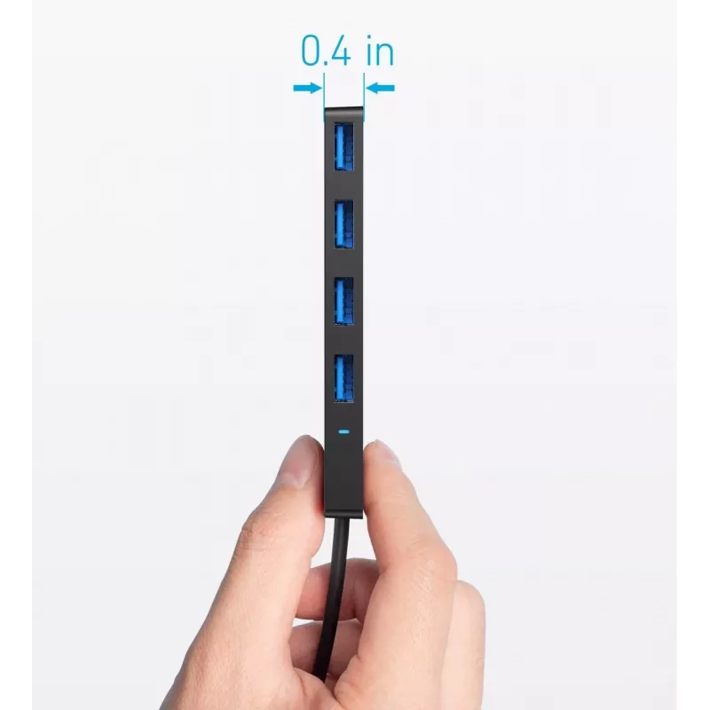 USB-keskitin Anker Ultra ohut A8309G11 — USB Type-C -isäntä, 3× USB 3.2 Gen 1 Type-A, kompakti 103×30×10 mm, musta