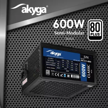 Akyga Classic AK-C1-600 ATX-virtalähde 600 W, 80 PLUS, aktiivinen PFC, 120 mm tuuletin