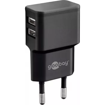 Wentronic goobay dual-USB-laturi - virtalähde - 12 wattia - 2,4 A - 2 lähtöliitäntää (USB) - musta (44951)