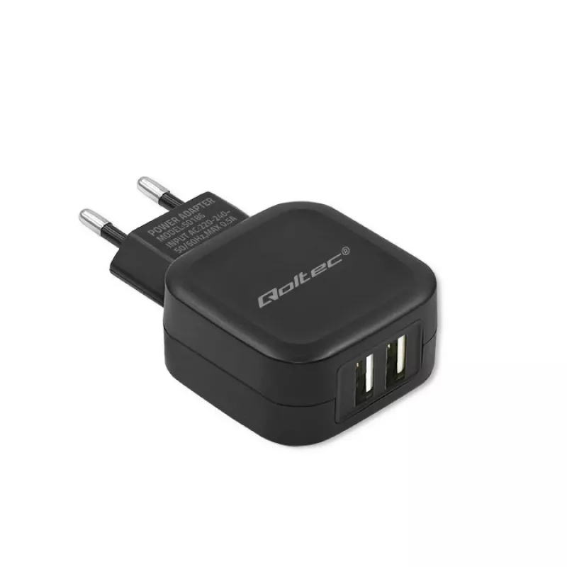 Sisälaturi QOLTEC 50186 älypuhelimelle ja tabletille, 5 V 3.4 A, 17 W, 2× USB, musta
