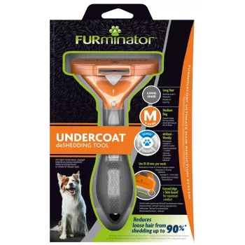FURminator M -turkinpoistotyökalu pitkäkarvaisille koirille, ruostumaton terä, koko M (keskikokoiset rodut 10–25 kg)