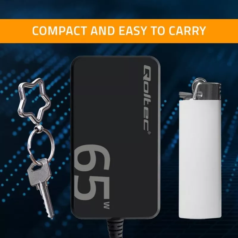 QOLTEC laturi 65W GaN Super Fast ohut PD 5-20V 3,25A USB-C